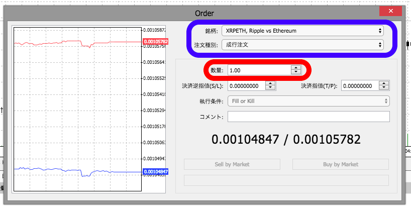 クリプトGT「MetaTrader5ウェブプラットフォーム」で成行注文をする方法②