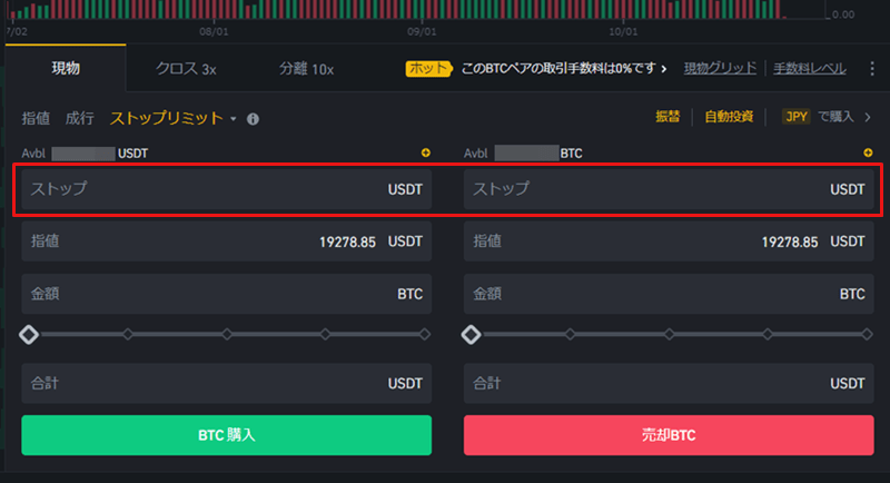 バイナンス_ストップリミット_ストップ価格の画像